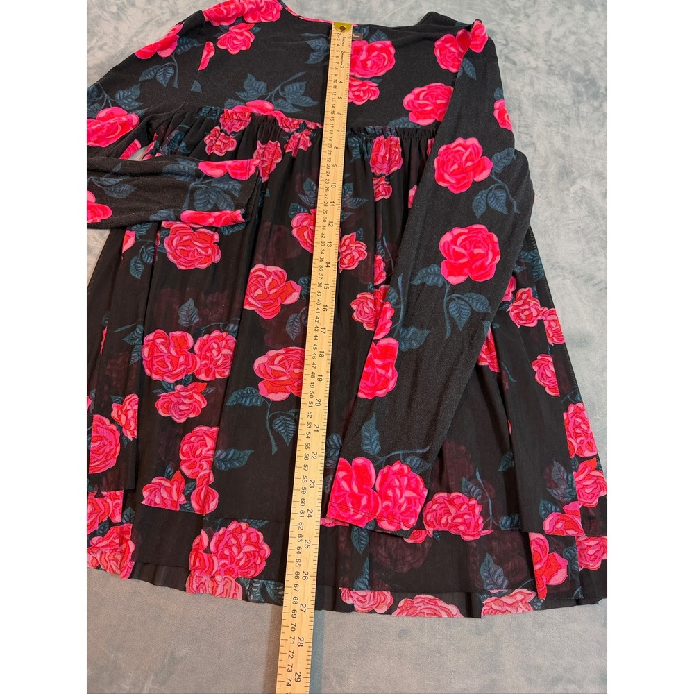 Matilda Jane Pink Rose Floral Babydoll Tunic Top Black Long Sleeve Medium - Picture 6 of 7